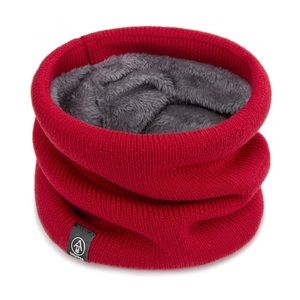 Red Knit Infinity Ring Scarf Lined with Fleece
